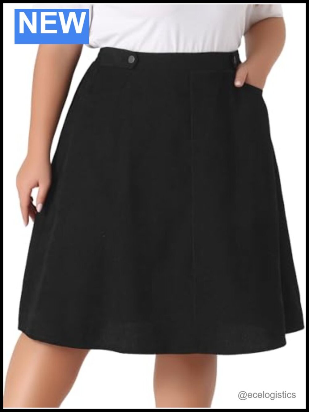 Plus Size Corduroy High Waist A-Line Midi Skirt with Pockets